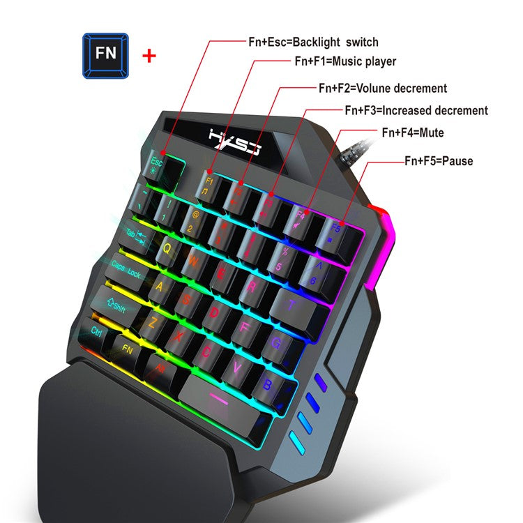 HXSJ A883 Wired RGB Gaming Mouse + V100 35 Keys Single-hand Gaming Keyboard + P8 Portable Keyboard Mouse Converter for Android