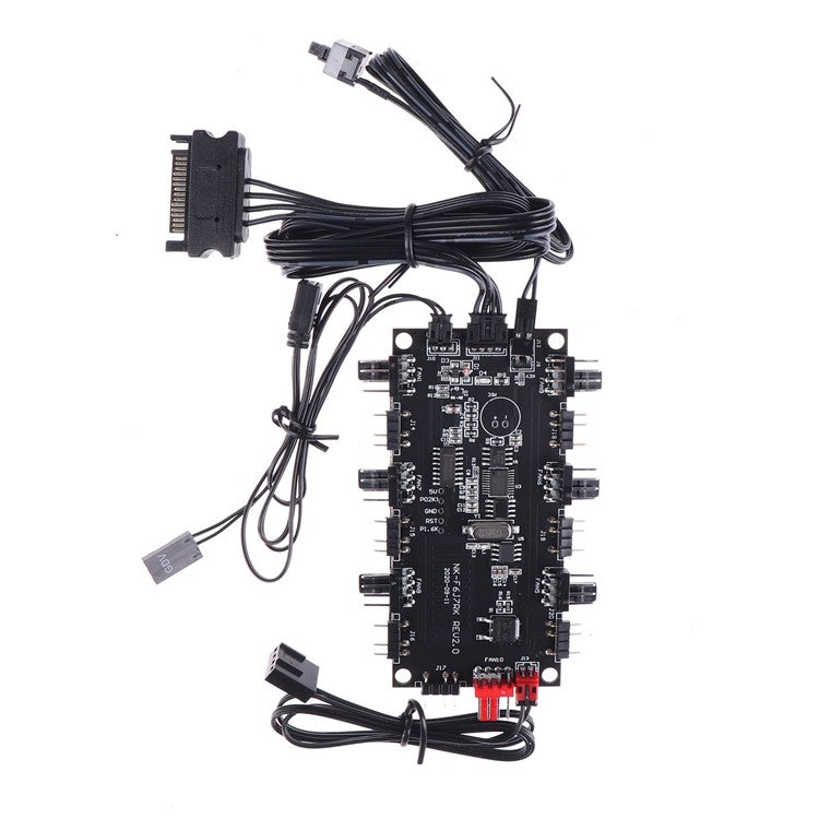 SATA Power Supply 1 to 6 Fan Hub 5V 4Pin PWM 3Pin ARGB Splitter for PC LED Light Cooler Controller with Wireless IR Remote Control