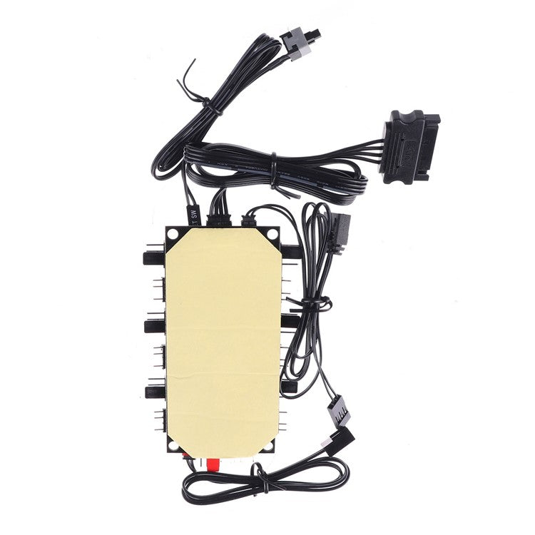 SATA Power Supply 1 to 6 Fan Hub 5V 4Pin PWM 3Pin ARGB Splitter for PC LED Light Cooler Controller with Wireless IR Remote Control