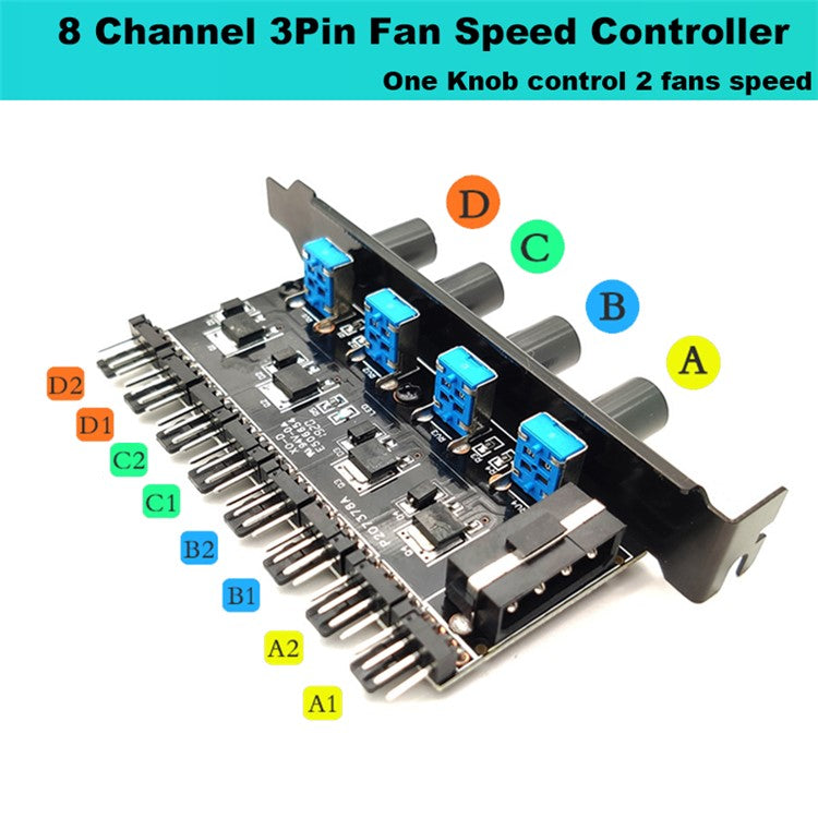 4Pin 3Pin 8 Way 4 Knob Computer Case Cooling Fan Hub Speed Controller Regulator Splitter Adapter (4-pin IDE Power Supply)