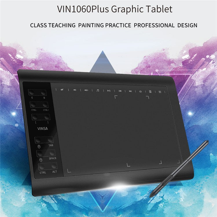 VINSA Digital Tablet Electronic Drawing Plate Hand Drawing Board with Charging Free Pressure Sensitive Pen for Mobile Phone Computer Laptop