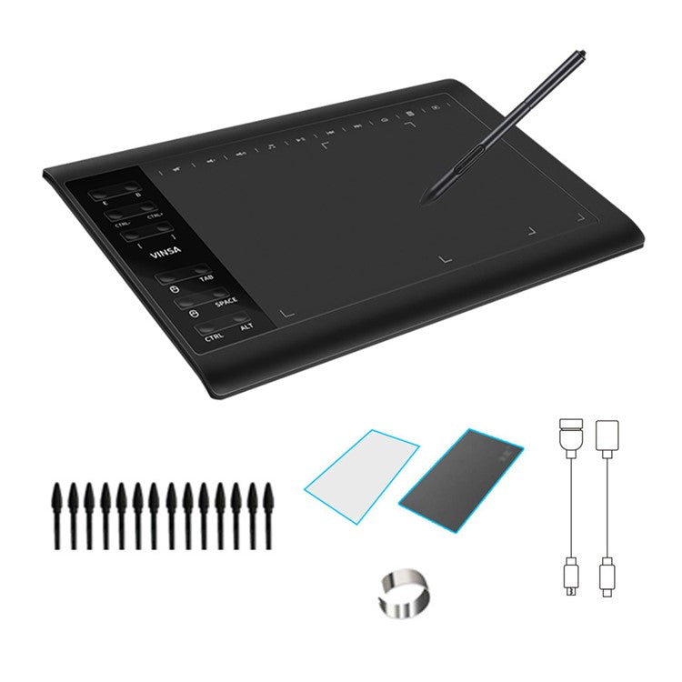 VINSA Digital Tablet Electronic Drawing Plate Hand Drawing Board + Pressure Sensitive Pen with Refills Hand-feeling Film Kit Set for Mobile Phone Computer Laptop