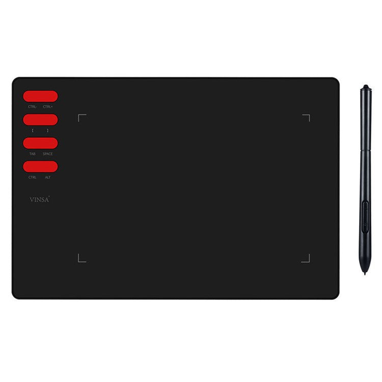 VINSA T505 Hand Drawing Board Digital Tablet with Shortcut Keys + Pressure Sensitive Pen Spare Refills OTG Adapter Set for Mobile Phone Computer Laptop
