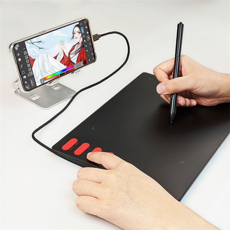 VINSA T505 Hand Drawing Board Digital Tablet with Shortcut Keys + Pressure Sensitive Pen Spare Refills OTG Adapter Set for Mobile Phone Computer Laptop