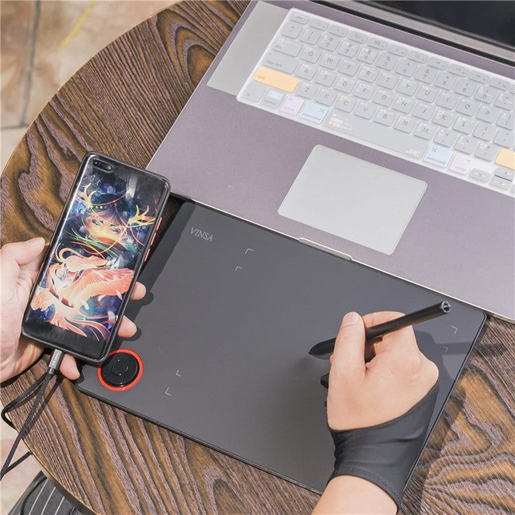 VINSA T608 Graphics Tablet Electronic Drawing Plate Hand Drawing Board with Pressure Sensitive Pen OTG Adapter