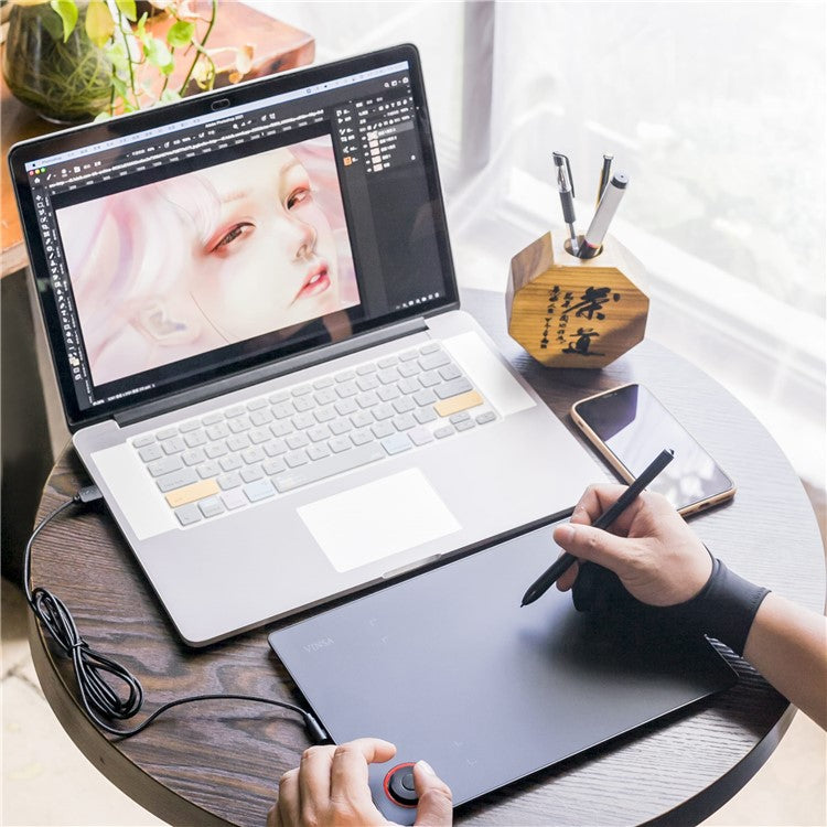 VINSA T608 Graphics Tablet Electronic Drawing Plate Hand Drawing Board with Pressure Sensitive Pen OTG Adapter