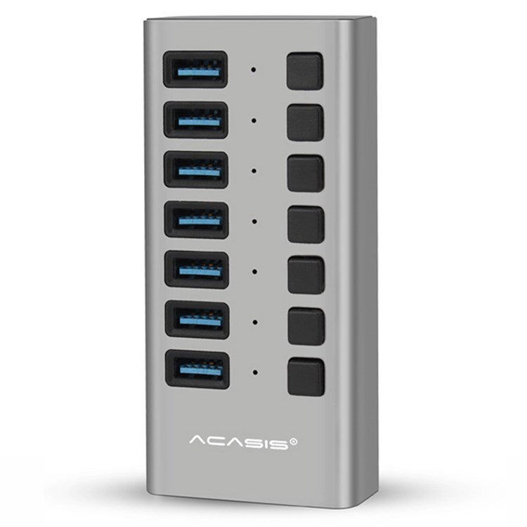 ACASIS HS-707MG 7 Ports USB3.0 5Gbps High Speed Transmission Charging Dock USB Hub Splitter with Independent Switch - EU Plug