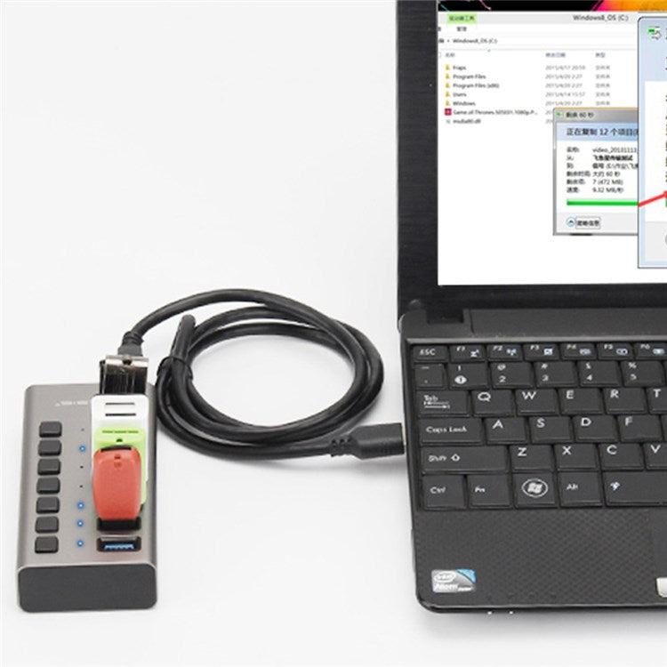 ACASIS HS-707MG 7 Ports USB3.0 5Gbps High Speed Transmission Charging Dock USB Hub Splitter with Independent Switch - UK Plug