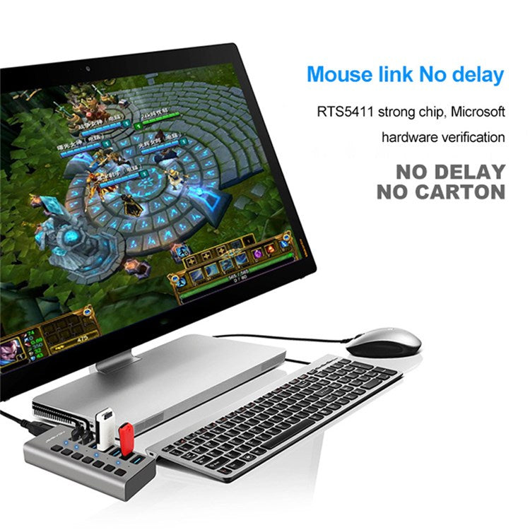 ACASIS HS-707MG 7 Ports USB3.0 5Gbps High Speed Transmission Charging Dock USB Hub Splitter with Independent Switch - UK Plug