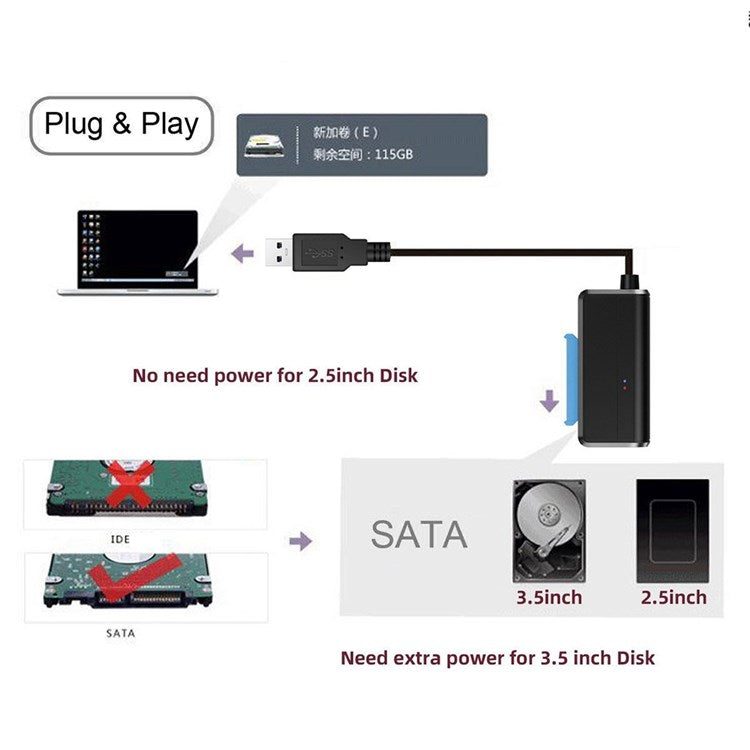 U3-027-RI 0.3m USB 3.0 to Angled SATA 22 Pin Adapter Cable for 2.5" 3.5" Hard Disk Drive SSD for Desktop Laptop (No Power Supply)
