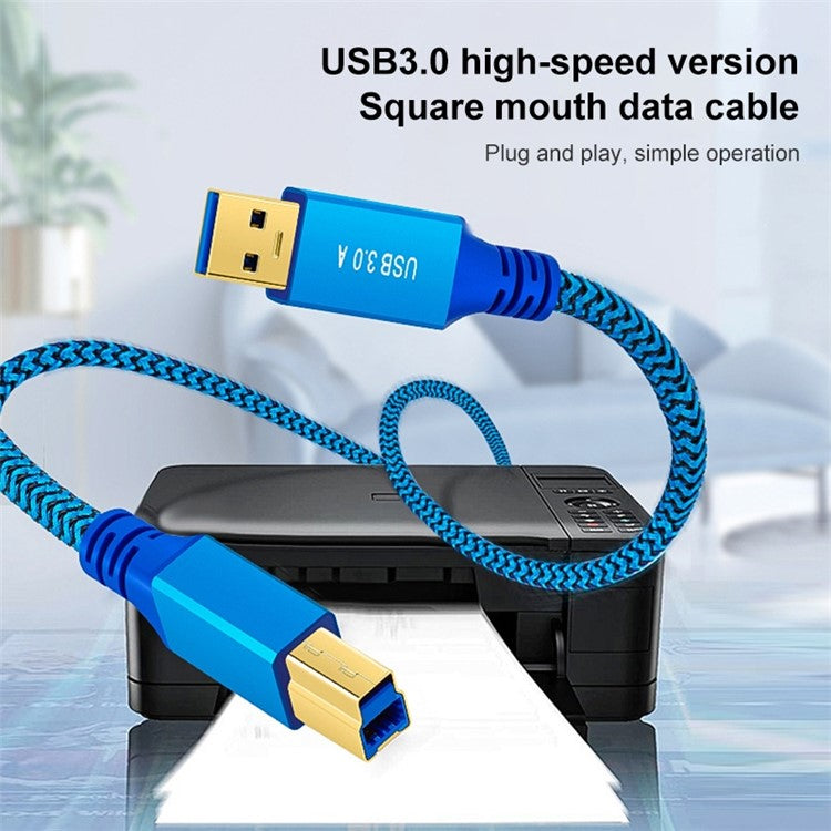0.6m USB-A 3.0 Male to USB Type-B Male Braided Cable for Printer Hard Drive Box Camera