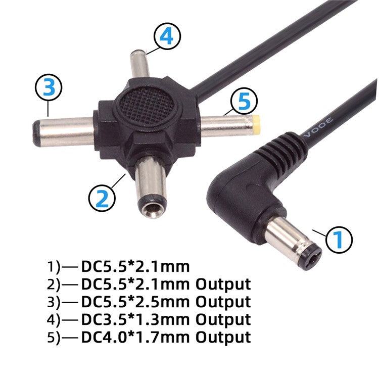 PW-010-DC Angled DC 5.5mm to DC 5.5x2.5mm 5.5x2.1mm 4.0x1.7mm 3.5x1.3mm Connector Charge Cable, 1.5m
