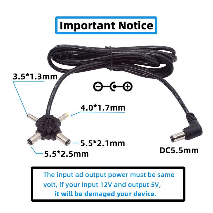 PW-010-DC Angled DC 5.5mm to DC 5.5x2.5mm 5.5x2.1mm 4.0x1.7mm 3.5x1.3mm Connector Charge Cable, 1.5m