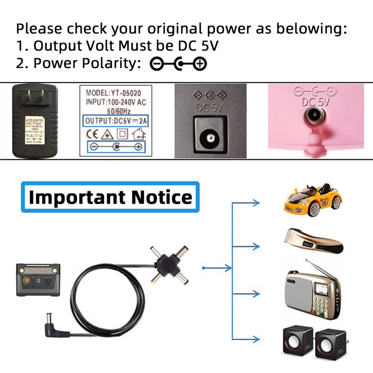 PW-010-DC Angled DC 5.5mm to DC 5.5x2.5mm 5.5x2.1mm 4.0x1.7mm 3.5x1.3mm Connector Charge Cable, 1.5m