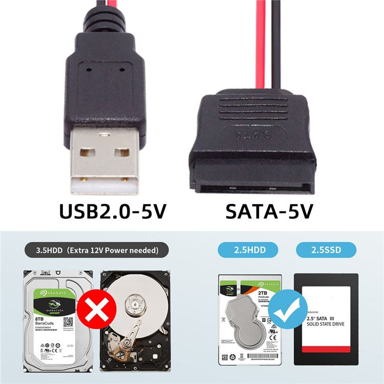 U2-070-1P DC 5V Single USB to SATA 15-Pin Power Cable for 2.5-inch SATA HDD SSD Disk Driver, 5V 2A Max