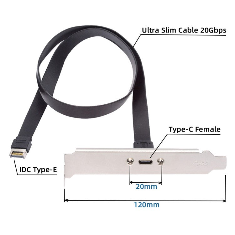 UC-037-20G USB 3.2 Type-E IDC 20Pin Front Panel Header to USB-C Female 0.5m 20Gbps Extension Cable