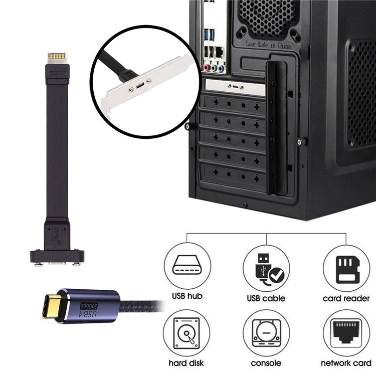 UC-037-20G USB 3.2 Type-E IDC 20Pin Front Panel Header to USB-C Female 0.5m 20Gbps Extension Cable