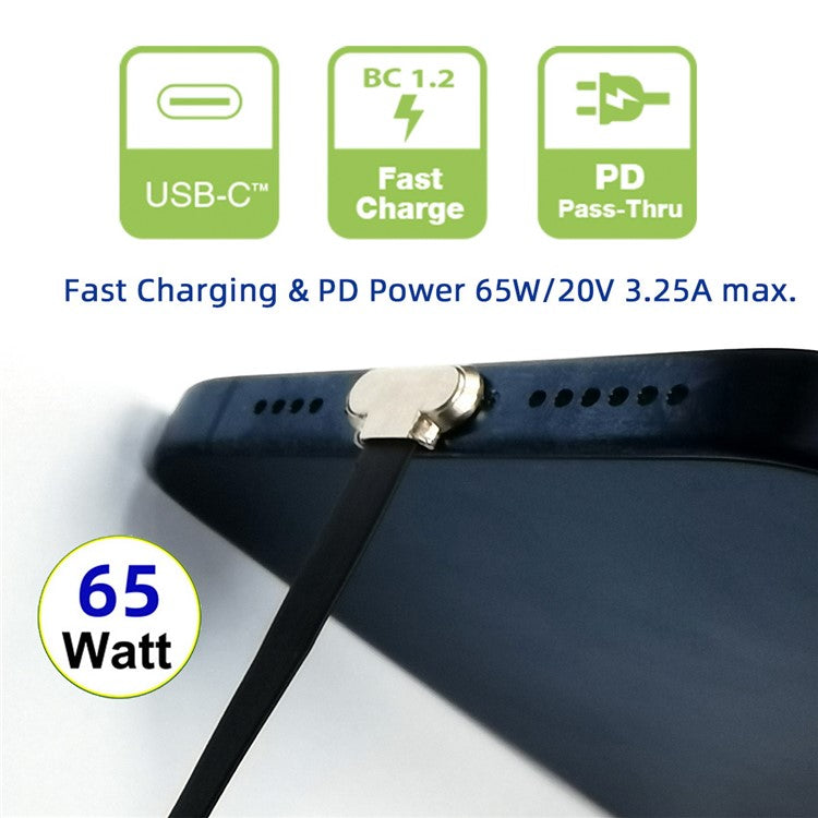 UC-170-0.07M 75mm Angled USB-C to USB-C Ultra Slim Flat USB2.0 Data Cable 65W Fast Charge Cord for Laptop Tablet Phone