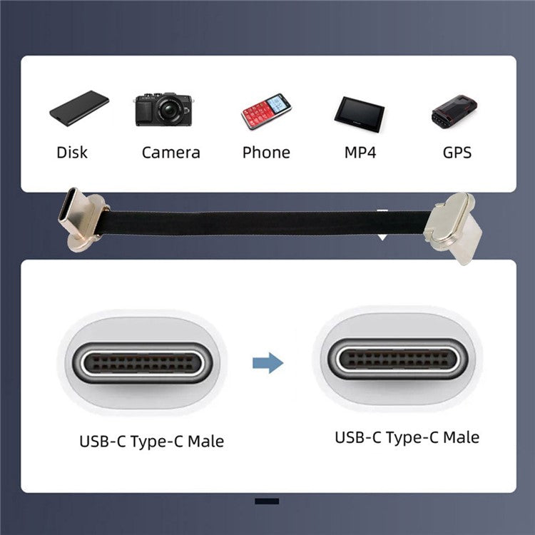 UC-170-0.07M 75mm Angled USB-C to USB-C Ultra Slim Flat USB2.0 Data Cable 65W Fast Charge Cord for Laptop Tablet Phone