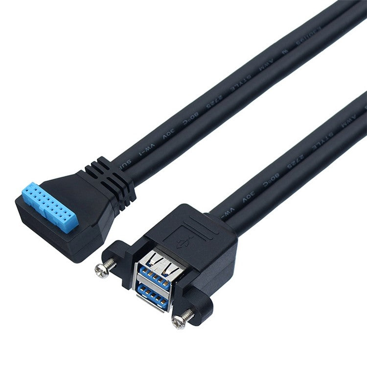 0.5m Double-Layer USB3.0 Connector with Fixed Screw Hole to 20 Pin Elbow Extension Cable