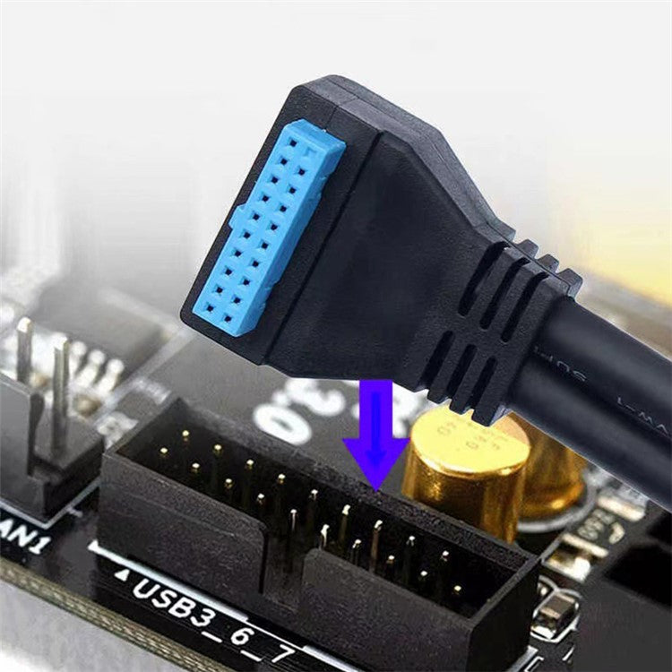 0.5m Double-Layer USB3.0 Connector with Fixed Screw Hole to 20 Pin Elbow Extension Cable
