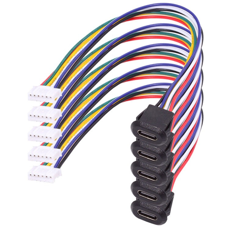 CN-025-6P 5Pcs / Set DIY OEM Type C Female Socket to 6 Pin Header Cable Pitch 2.0mm Latch Mount Type DC 5V / 20V PD Power