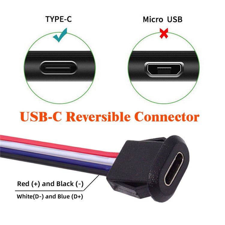 CN-025-4P 5Pcs / Set DIY OEM Type C Female Socket to 4 Pin Header Cable Pitch 2.0mm Latch Mount Type DC 5V / 20V PD Power