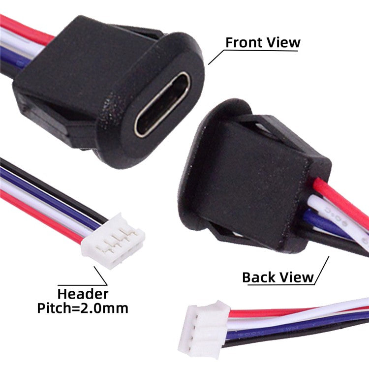 CN-025-4P 5Pcs / Set DIY OEM Type C Female Socket to 4 Pin Header Cable Pitch 2.0mm Latch Mount Type DC 5V / 20V PD Power