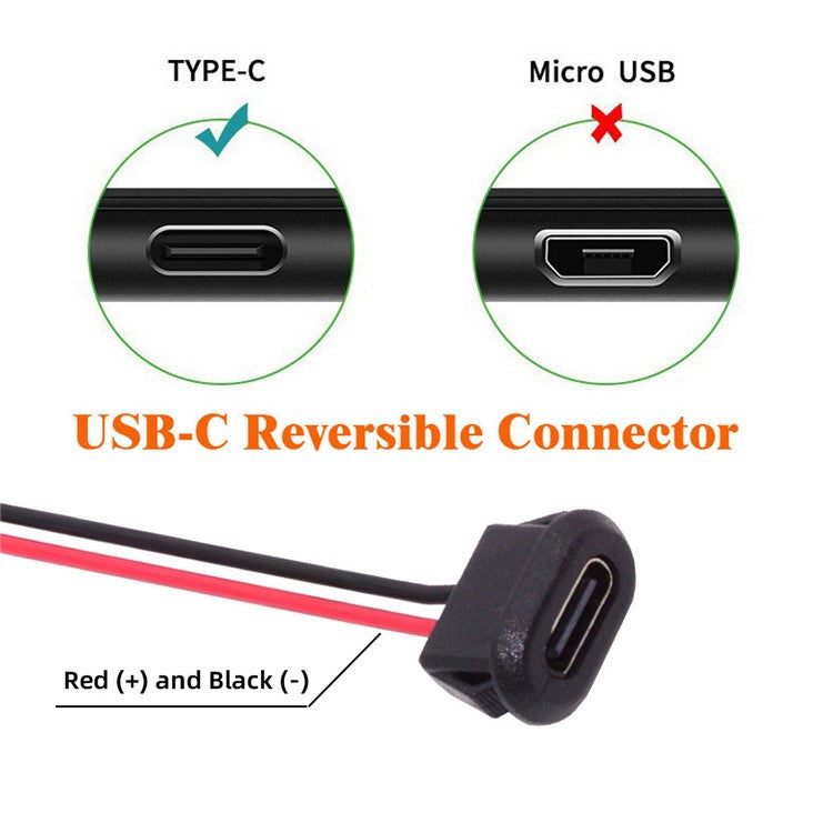 CN-025-2P 5Pcs / Set DIY OEM Type C Female Socket to 2 Pin Header Cable Pitch 2.0mm Latch Mount Type DC 5V / 20V PD Power