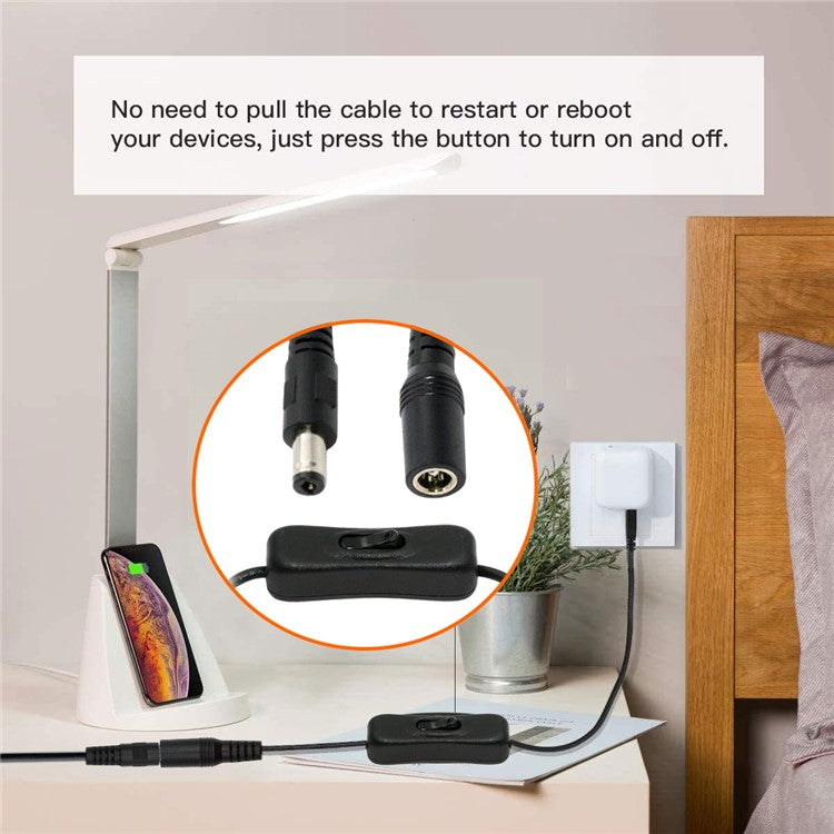 PW-012-DC DC Cable with On / Off Power Switch Button DC 5.5x2.1mm Male to Female for DC 5V Desk Lamp Fan Camera