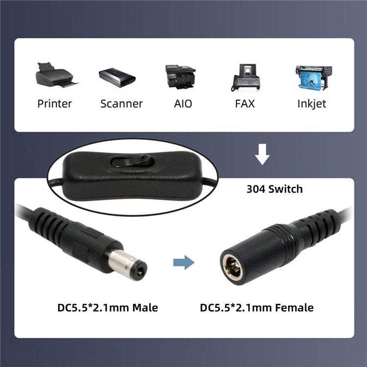 PW-012-DC DC Cable with On / Off Power Switch Button DC 5.5x2.1mm Male to Female for DC 5V Desk Lamp Fan Camera