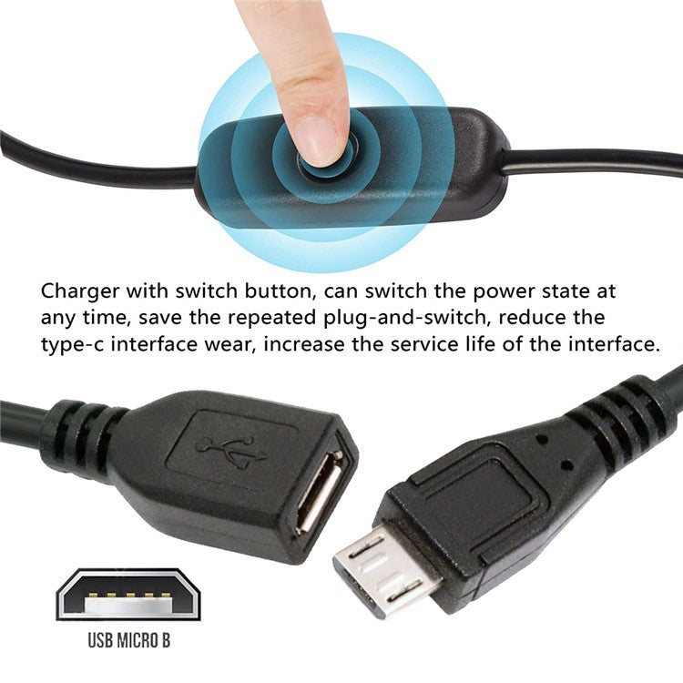 PW-012-MM Micro USB2.0 Cable with On / Off Power Switch Button Micro 5 Pin Male to Female for DC 5V Desk Lamp Fan Camera