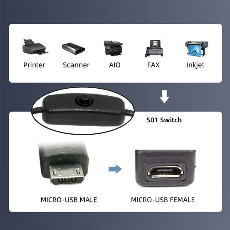 PW-012-MM Micro USB2.0 Cable with On / Off Power Switch Button Micro 5 Pin Male to Female for DC 5V Desk Lamp Fan Camera