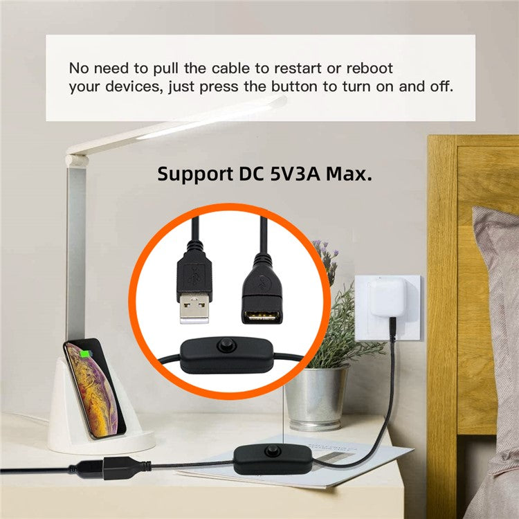 PW-012-AM USB2.0 Cable with On Off Power Switch Button USB Type-A Male to Female for DC 5V Desk Lamp Fan Camera