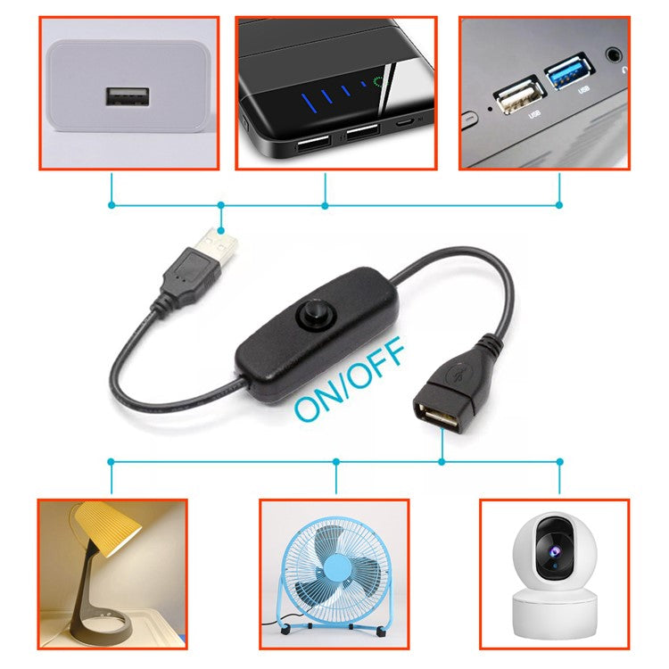 PW-012-AM USB2.0 Cable with On Off Power Switch Button USB Type-A Male to Female for DC 5V Desk Lamp Fan Camera
