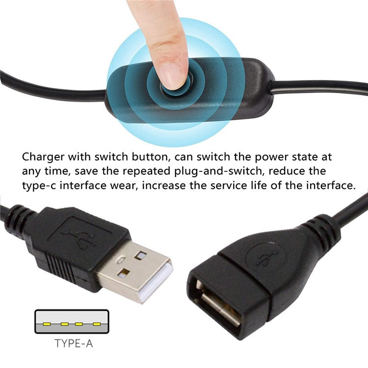 PW-012-AM USB2.0 Cable with On Off Power Switch Button USB Type-A Male to Female for DC 5V Desk Lamp Fan Camera