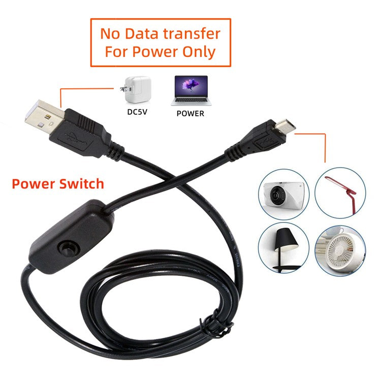 PW-015-MM 1.5m Micro USB Male to USB-A Male Cable with Power On / Off Button for DC5V Desk Lamp Fan Camera