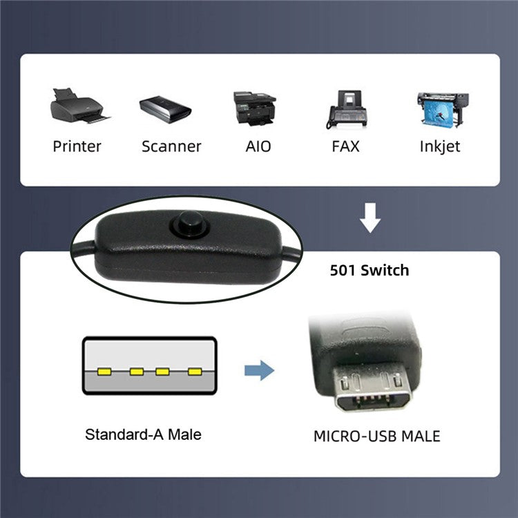 PW-015-MM 1.5m Micro USB Male to USB-A Male Cable with Power On / Off Button for DC5V Desk Lamp Fan Camera