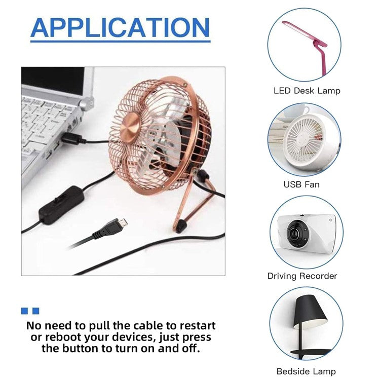 PW-015-MM 1.5m Micro USB Male to USB-A Male Cable with Power On / Off Button for DC5V Desk Lamp Fan Camera