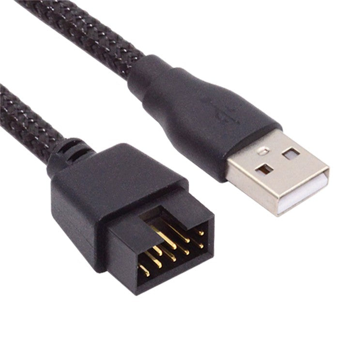 U2-076 Single USB 2.0 Male Type-A to Motherboard 9Pin 10Pin Male Header Cable with Sleeve 20cm