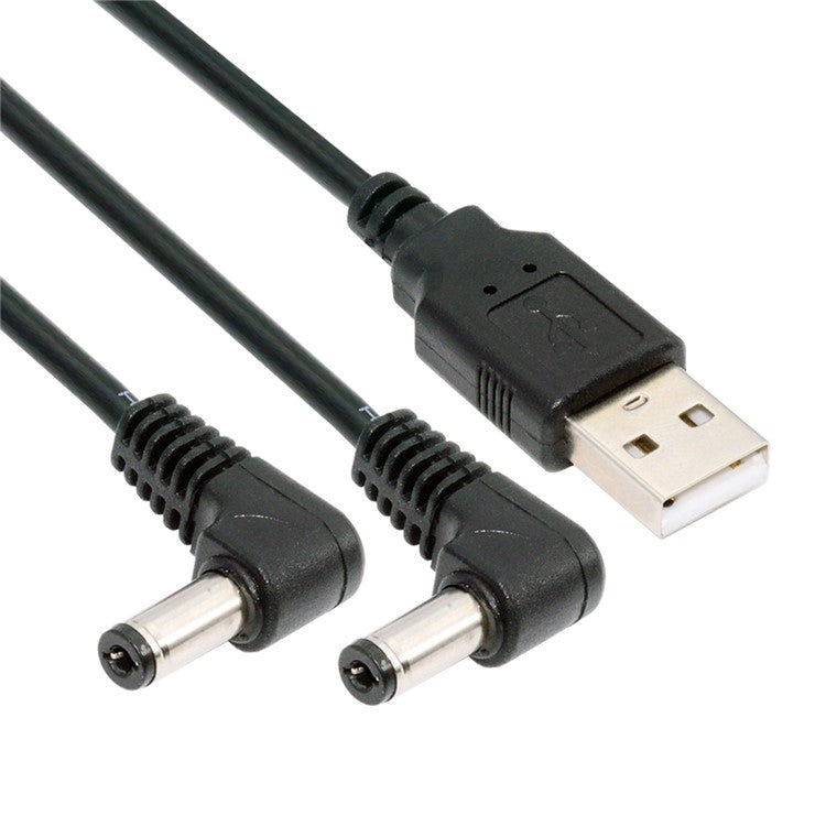 U2-077-RI 1.5m USB Type-A Male to Dual 5.5x2.1mm DC 5V Power Plug Splitter Right Angled 90 Degree Connector Charge Cable