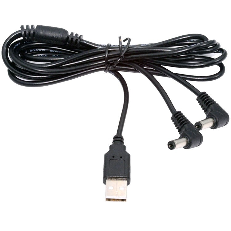 U2-077-RI 1.5m USB Type-A Male to Dual 5.5x2.1mm DC 5V Power Plug Splitter Right Angled 90 Degree Connector Charge Cable