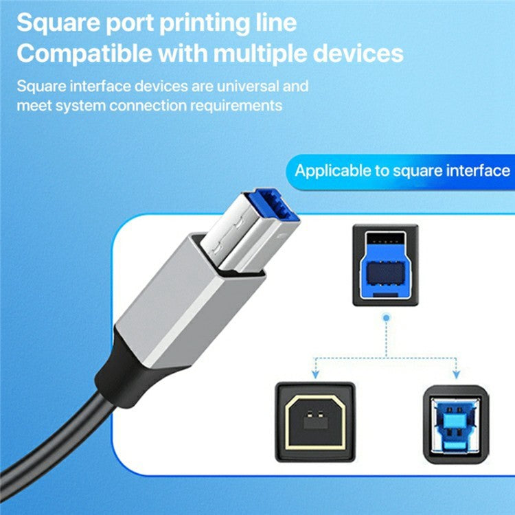 2m Plug and Play USB-A 3.0 to USB-B Square Port Male to Male Data Cable for Printer