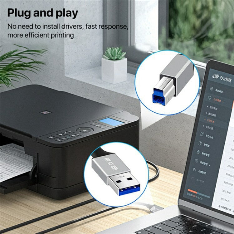 2m Plug and Play USB-A 3.0 to USB-B Square Port Male to Male Data Cable for Printer