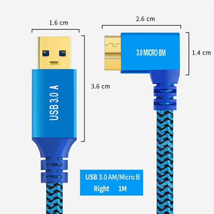 1m USB-A 3.0 to Micro B 3.0 Male to Male High-Speed Transmission Mobile Hard Disk Data Cable
