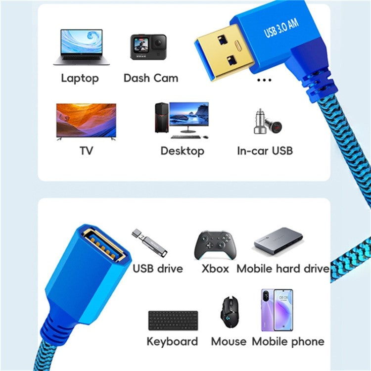 1m Right Angled USB 3.0 Male to Female High Speed Extension Cable for U Disk / Mouse / Keyboard