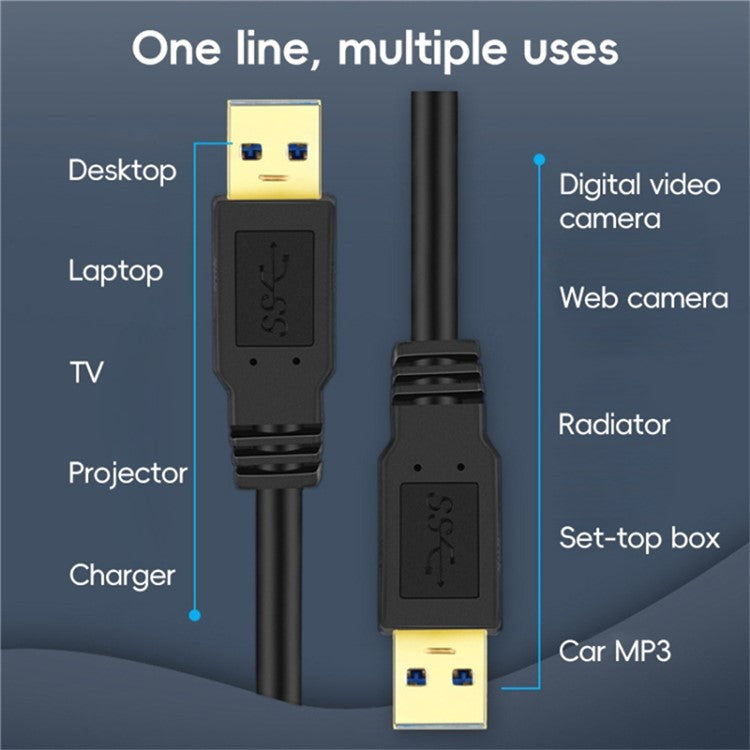 1m USB 3.0 Male to Male Mobile Hard Drive Box Data Cable Laptop Radiator Extension Cord, Black