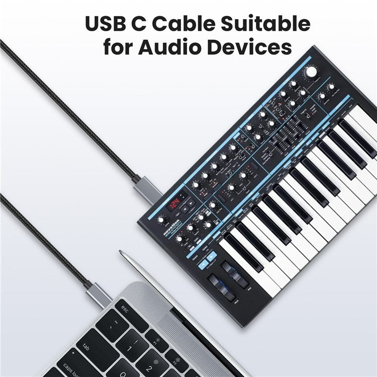 0.3m USB B to USB C Printer Cable Nylon Cord Compatible with MIDI Keyboard DAC DJ Controller