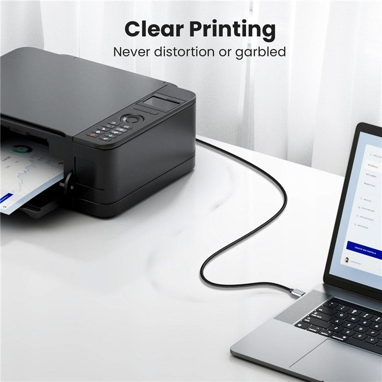 0.3m USB B to USB C Printer Cable Nylon Cord Compatible with MIDI Keyboard DAC DJ Controller