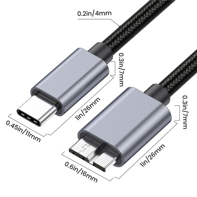 1.8m USB Type C to Micro B Cable Compatible with Seagate WD Westgate My Passport MacBook Pro / Ipad
